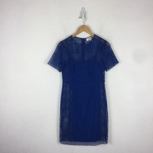 Diane Von Furstenberg Blue Chain Lace Mini Dress Size 4 Short Sleeve Crochet DVF - Picture 3 of 14